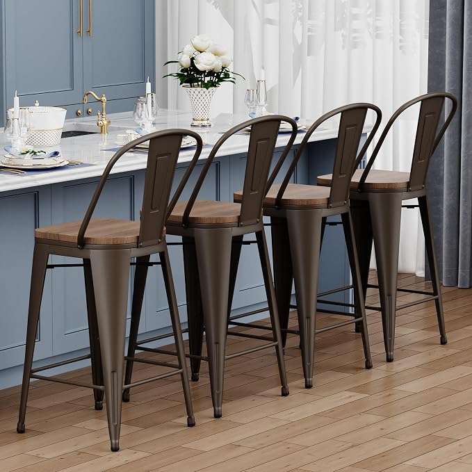 Yongqiang 30 inch Metal Bar Stools Set of 4 Bar Height Stools Kitchen Island - Image 8
