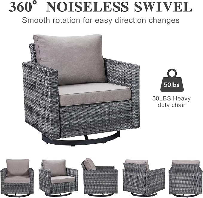 Belord Wicker Chairs Outdoor Bistro Set Oversize Patio Swivel Rocker, Rattan - Image 4