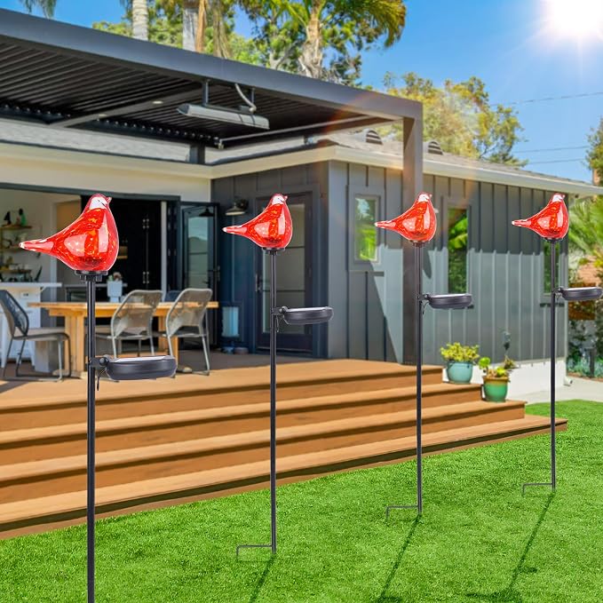 Bshine Solar Garden Decoration Outdoor Red Bird Lights, Lawns and Yards Art - Image 4