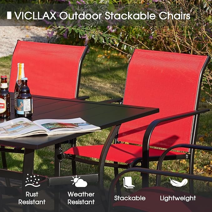 VICLLAX Patio Table and Chair Set of 8, All Weather Metal Round Outdoor Dining - Image 4