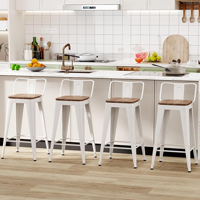 WENTMENT Metal Bar Stools Set of 4 Counter Height Bar Stools Barstools by WENTMENT