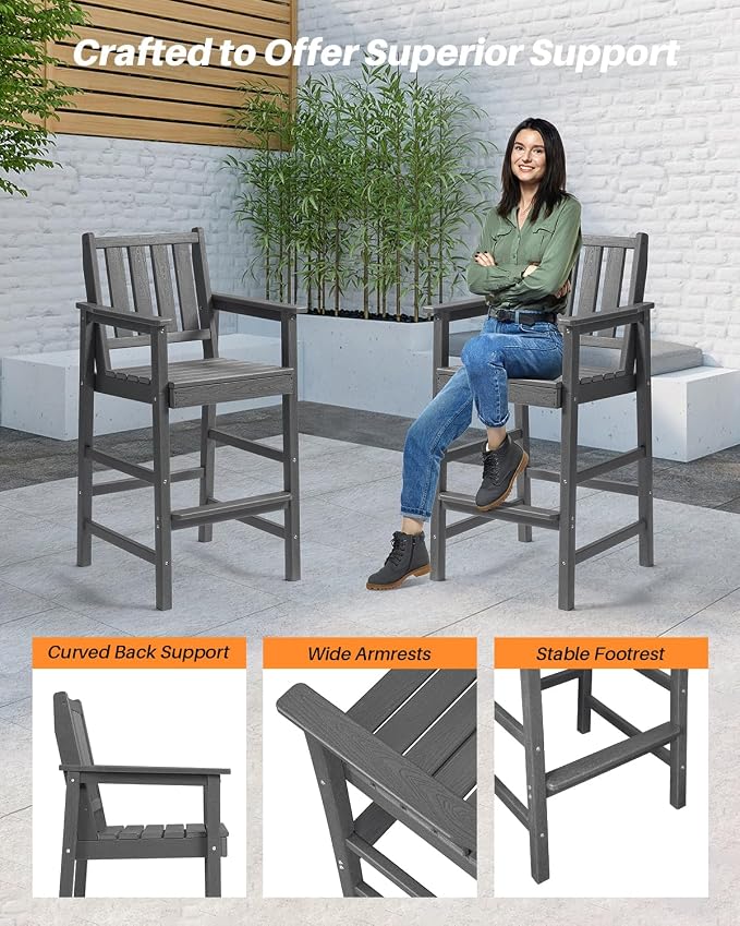 5 Pieces Adirondack Bar Chairs Set, HDPE Patio Bar Height Table and Chairs - Image 8
