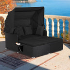 Moccha Outdoor Daybed with Retractable Canopy, Wicker Cabana with 2 Side Tables - Image 2