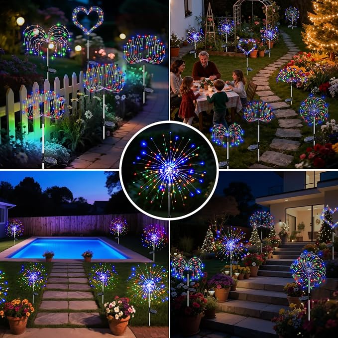btfarm 4 Pack 120 LED Solar Garden Lights Outdoor, 8 Modes Firework Lights - Image 7