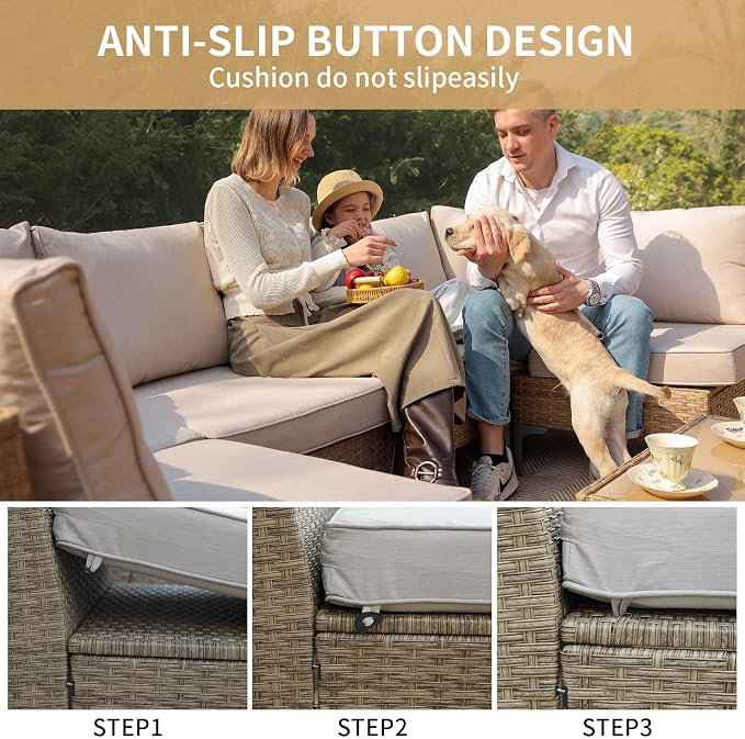Jing's Villa 7-Piece Outdoor Patio Furniture Set, Ratten Conversation Sectional - Image 6