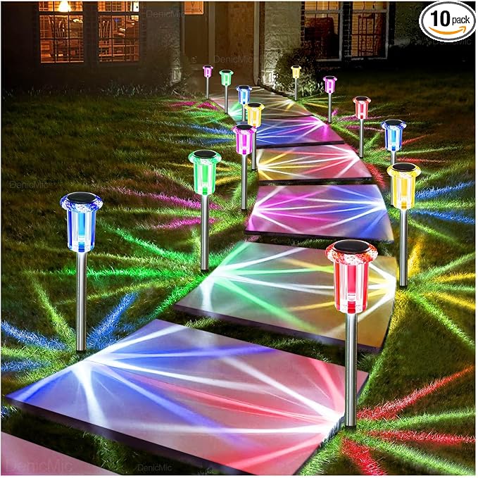 DenicMic Solar Lights Outdoor 10 Pack Waterproof Color LED Stainless Steel by Denicmic