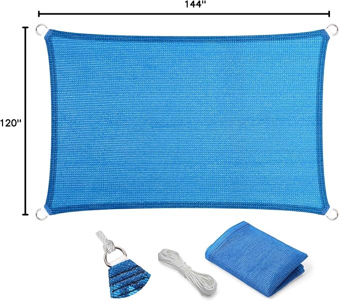 Eden's Decor Straight Flat-Edged Sun Shade Sail Rectangular 10' x 12' Blue - Image 9