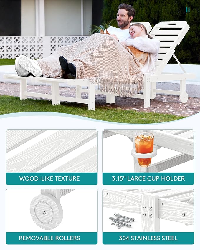 SERWALL Patio Chaise Lounge Chair Set of 4, HDPE Outdoor Lounge Chair - Image 5
