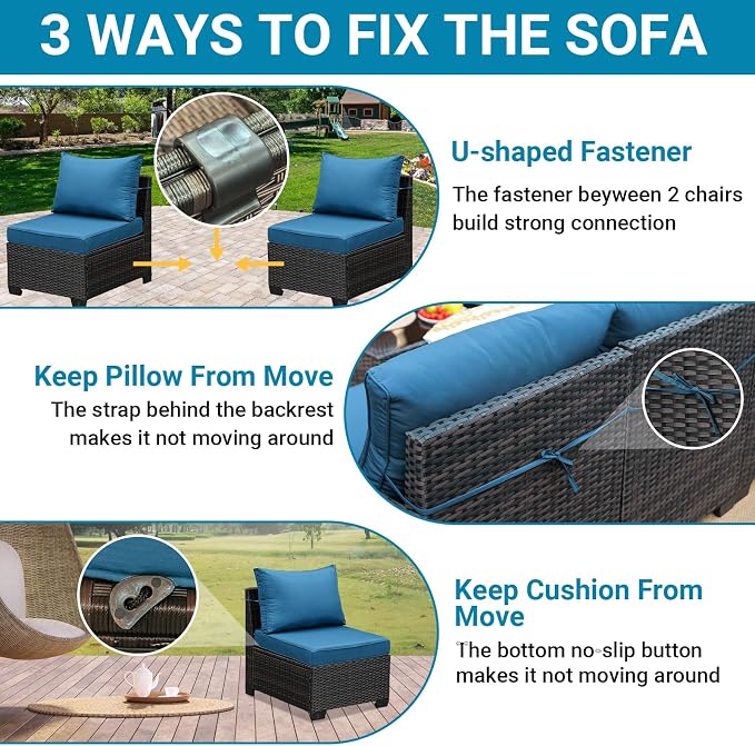 Jing's Villa 8-Piece Patio Furniture Set, All-Weather Outdoor Wicker Sectional - Image 6