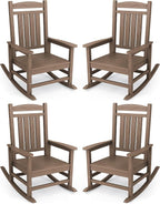 KINGYES HDPE Outdoor Rocking Chair Set of 4, Widened Seat Patio Rocking Chair by KINGYES