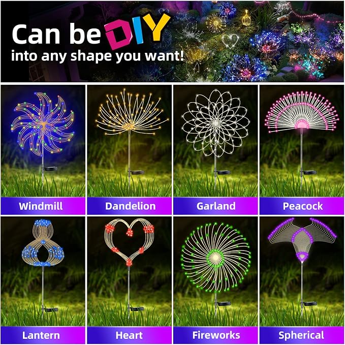 YOTOZU 4 PCS Solar Firework Light, Outdoor Solar Garden Decorative Lights 120 - Image 3