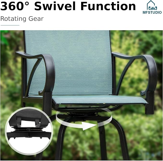 MFSTUDIO 3 Piece Patio Swivel Bar Set, Outdoor Bar Table and Chairs Set - Image 4