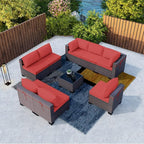 Kullavik 9 Pieces Outdoor Patio Furniture Set, Outdoor Sectional Rattan Sofa - Image 8