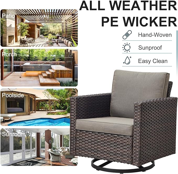 Belord 5 Pieces Wicker Patio Furniture Set: 4 Outdoor Swivel Glider Rocker - Image 4
