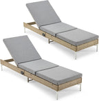 HOMREST Outdoor Chaise Lounge Chair Set of 2, Rattan Pool Sunbathing Recliner - Image 6