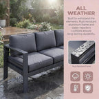 Kiss the Water Outdoor Couch Aluminum Patio Furniture Sofa, 3 Seat All-Weather - Image 7