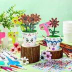 Funnymoom 36 Pcs Garden Plastic Paintable Flower Pot Craft Kit DIY Painting - Image 2