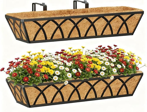 24 Inch Window Deck with Coco Liner, Fence Metal Hanging Flower Planter Window by YM