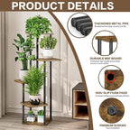 5 Tier Plant Stand Indoor, Thickened Metal Wood Corner Plant Shelf Stands - Image 3