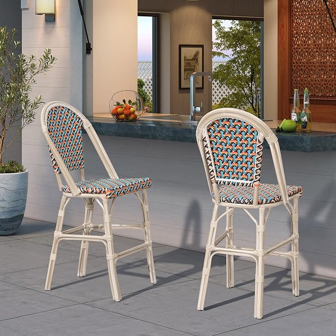 PURPLE LEAF French Bar Stool Set of 4 White Print Finish Patio Bar Stools - Image 2