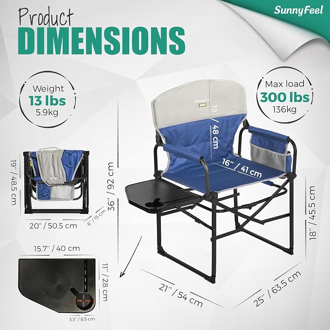 SUNNYFEEL Camping Directors Chair, Heavy Duty, Oversized Portable Folding Chair - Image 3