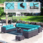 Kullavik 14 Pieces Outdoor Patio Furniture Set PE Wicker Rattan Sectional Sofa - Image 3