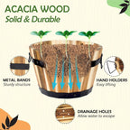 Idzo Set of 3 Wooden Flower Boxes Outdoor, Durable Acacia Wood Barrel Planters - Image 5