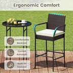Tangkula 3 Piece Outdoor Bar Set, Patio Rattan Heavy Duty Bar Height Glass Top - Image 6