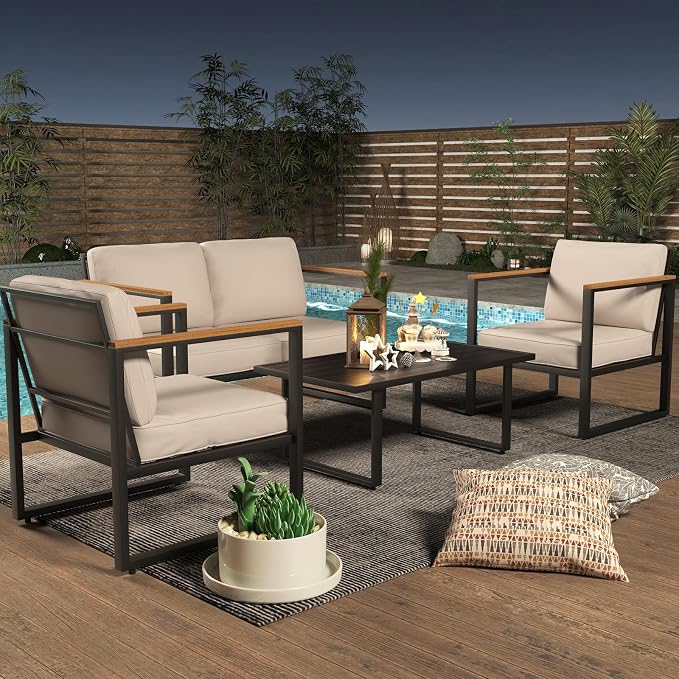 Outdoor Patio Furniture Sets of 4, Metal Patio Conversation Sets - Image 8