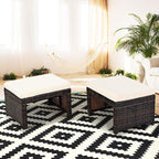 Tangkula 2 Pieces Patio Rattan Ottomans, All Weather Outdoor Footstool Footrest - Image 3