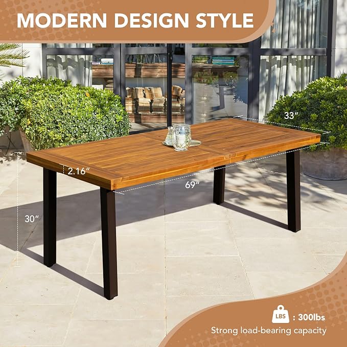 Devoko Home Acacia Wood Dining Table 6-Person Indoor Outdoor Table - Image 3