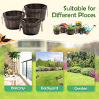 Set of 3 Wooden Flower Boxes Outdoor, Durable Acacia Wood Barrel Planters - Image 6