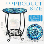 Outdoor Side Table Round Small Mosaic Patio Accent Indoor End Plant Coffee Tea - Image 3