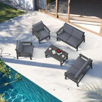 SERWALL HDPE Patio Furniture Set, 5 Piece All Weather Wood-Like Sectional - Image 9