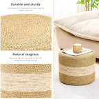 Handwoven Seagrass Ottoman Pouf, Round Outdoor Footstool - Image 6