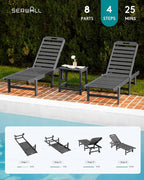 SERWALL Outdoor Chaise Lounge Set of 8, HDPE Pool Lounge Chairs - Image 9