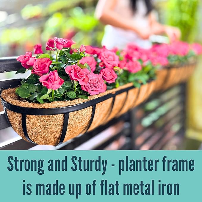 LaLaGreen Railing Planter Box Black Metal Rectangular Hanging Planters - Image 5
