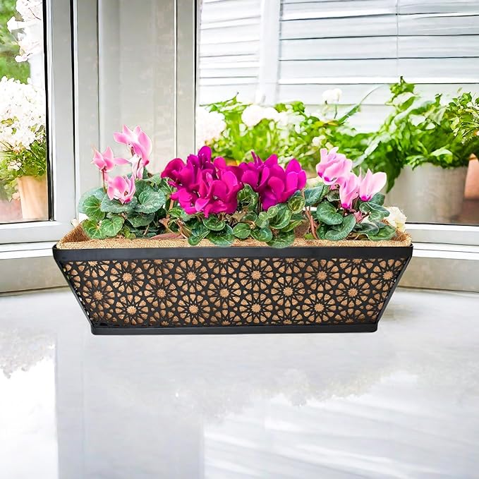 2 Pack 30" Railing Planter Window Box Deck Balcony Rail Planters Black Metal - Image 3