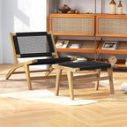 Tangkula Teak Ottoman Footstool, Natural Teak Wood Foot Rest - Image 9