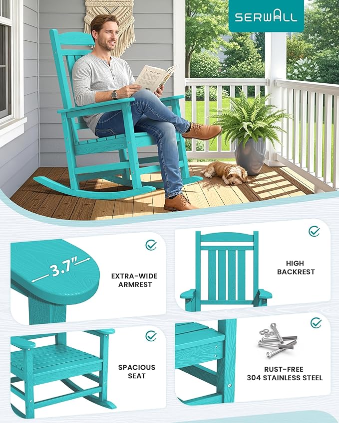 SERWALL Oversized Outdoor Rocking Chair, All-Weather Patio Rocking Chair - Image 7