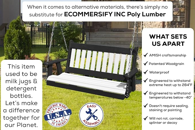 Poly Lumber Wood 4FT Mission Porch Swing Amish Craftsmandship Made in USA HDPE - Image 3