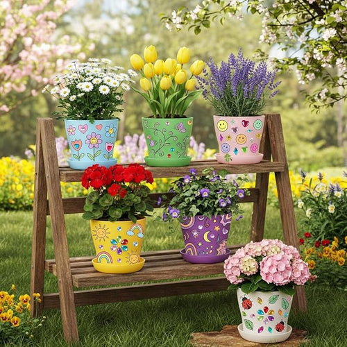 24 Set Garden Plastic Paintable Flower Pot Craft Kit 4" Starter Pots DIY - Image 2