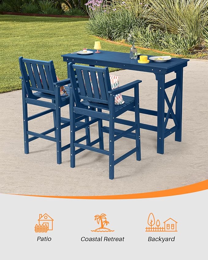 HDPE Outdoor Bar Table, Outdoor Counter Height Table Adirondack Patio Bar - Image 5