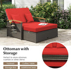 LDAILY Moccha Outdoor Wicker Daybed, Patio Rattan Loveseat Sofa w/ 4-Level - Image 6