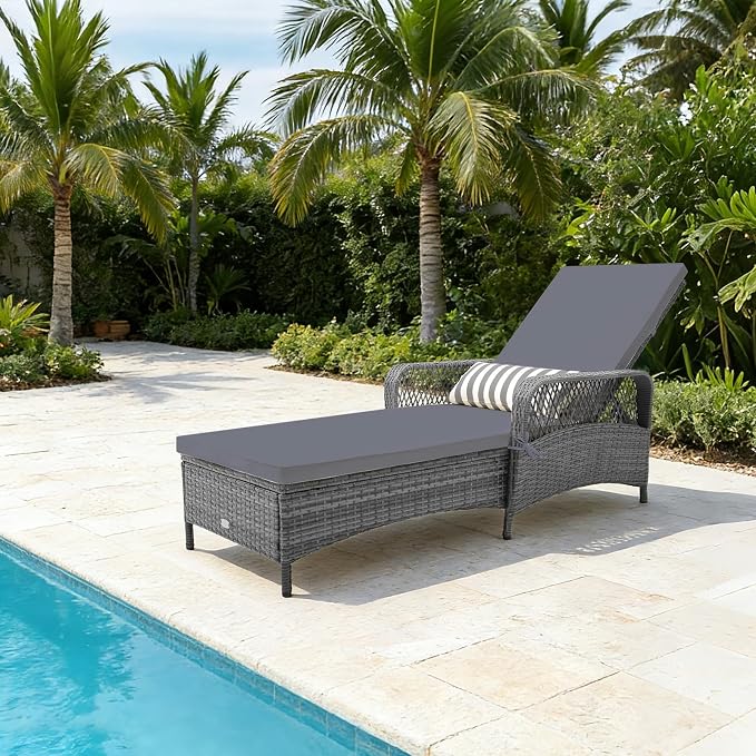 Tangkula Wicker Chaise Lounge Outdoor, Patio Rattan Reclining Chaise - Image 4