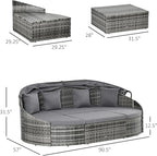 Outsunny 4-Piece Outdoor Rattan Furniture Set, Round Convertible Patio Daybed - Image 7