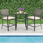 Tangkula 3 Piece Patio Bar Set, Outdoor Bistro Set w/ 27.5" Square Table - Image 3