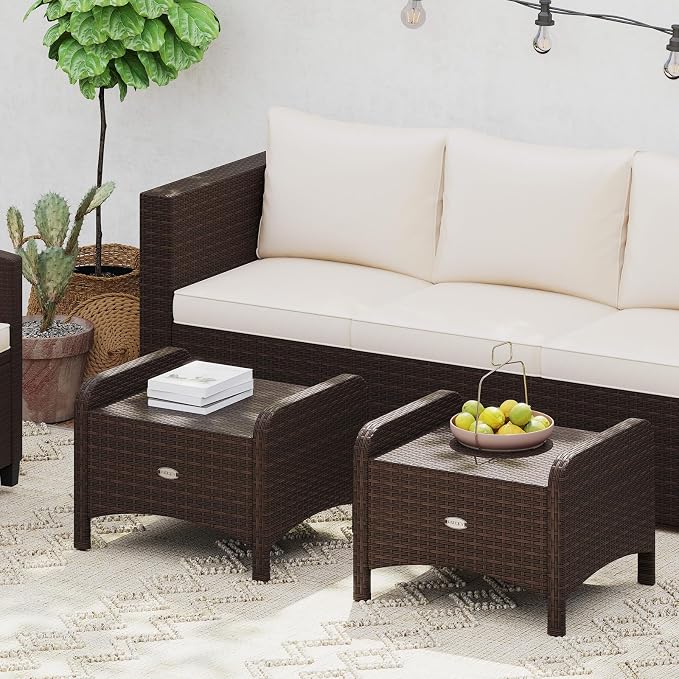 Tangkula 2 Pieces Outdoor Patio PE Wicker Ottomans - Image 9
