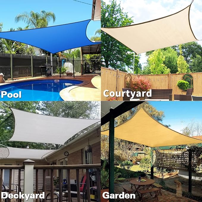 KANAGAWA Sun Shade Sail 7'x13' Blue Rectangle UV Block Canopy Awning Shelter - Image 7