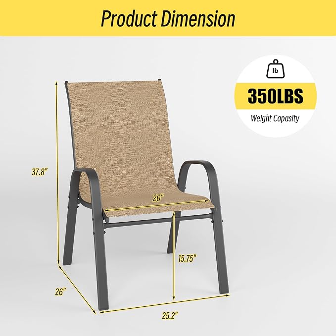 Betterhood Patio Chairs Set of 6, Stackable Outdoor Dining Chairs Set - Image 3